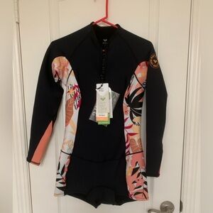 NWT Roxy Women’s Size 8 Neoprene Wetsuit Long Sleeve Floral Surf Spring Suit